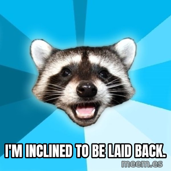 Lame Pun Coon meme: I'm inclined to be laid back.
