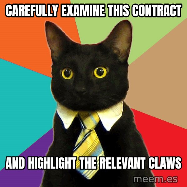 Business Cat meme: carefully examine this contract / and highlight the relevant claws