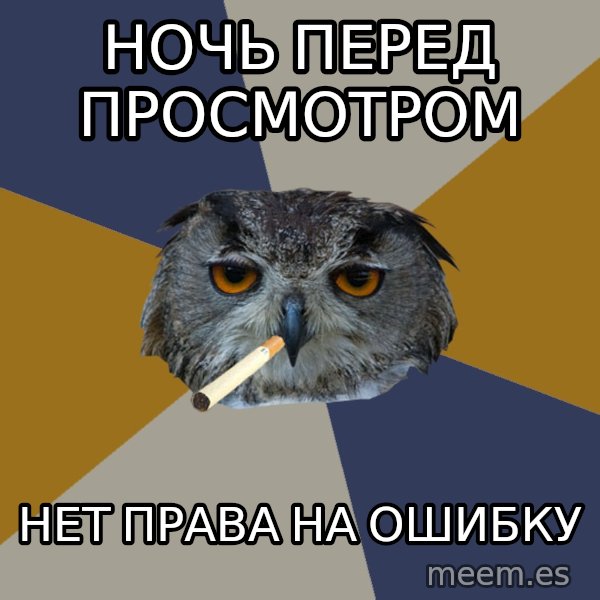 Art Student Owl meme: ночь перед просмотром / нет права на ошибку