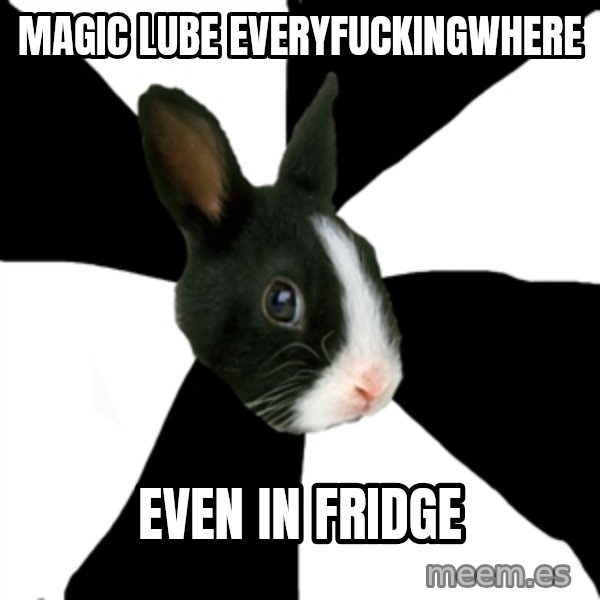 Roleplaying Rabbit meme: Magic lube     everyfuckingwhere / even in fridge