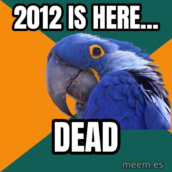 Paranoid Parrot meme: 2012 is here... / dead