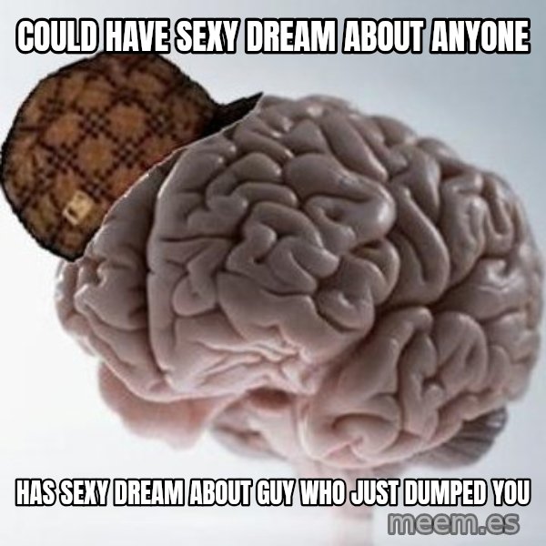 Scumbag Brain meme: could have sexy dream about anyone / has sexy dream about guy who just dumped you