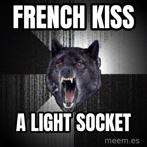 Insanity Wolf meme: french kiss / a light socket