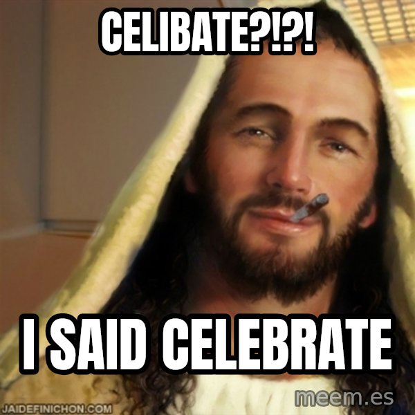 Good Guy Jesus meme: CELIBATE?!?! / i said celebrate