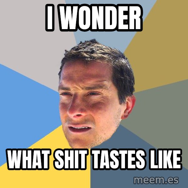 Bear Grylls meme: I wonder / WHAT SHIT TASTES LIKE