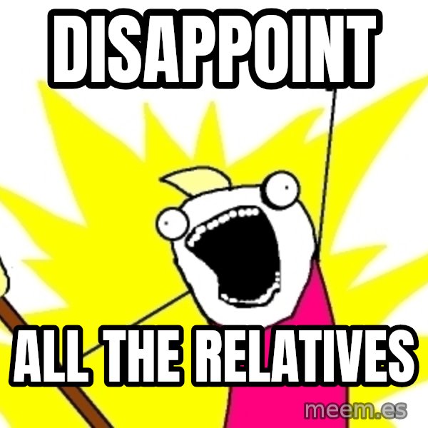 X ALL THE THINGS meme: disappoint / all the relatives