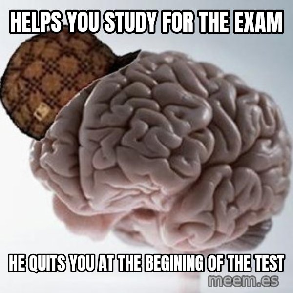Scumbag Brain meme: Helps you study for the exam / he quits you at the begining of the test