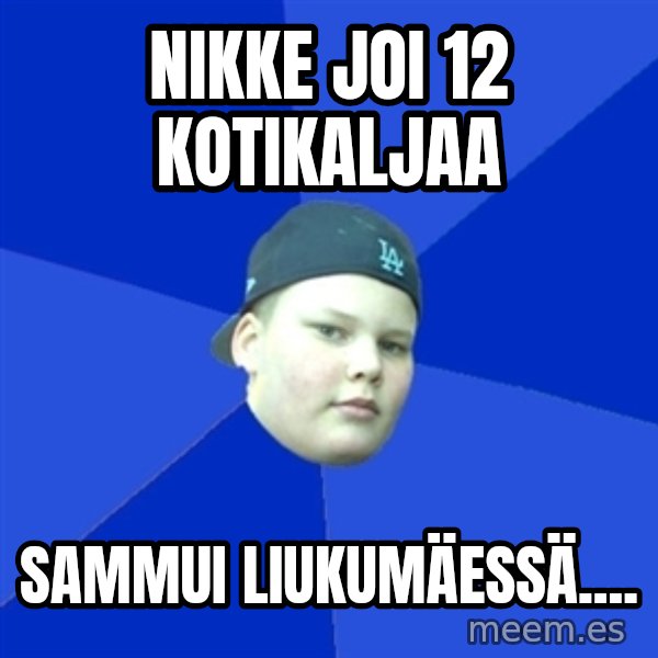 Jonnen Neuvo meme: NIkke joi 12 kotikaljaa / Sammui liukumäessä....