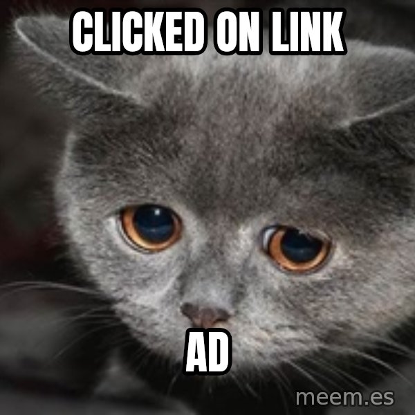 Sadcat meme: clicked on link / ad
