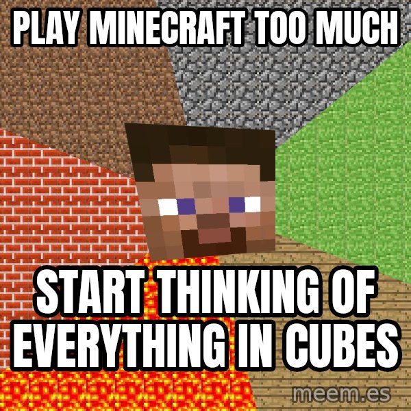 Minecraft Guy meme: play minecraft too much / start thinking of everything in cubes