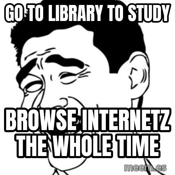 Yao Ming meme: Go to library to study / Browse internetz the whole time