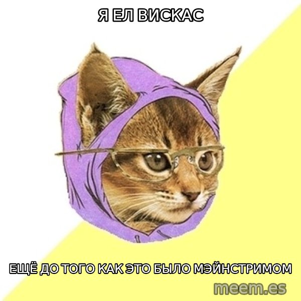 Hipster Kitty meme: я ел вискас / ещё до того как это было мэйнстримом