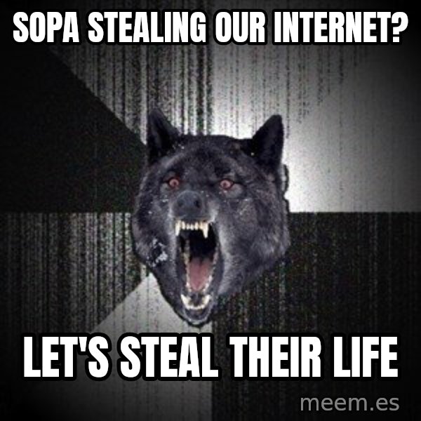 Insanity Wolf meme: Sopa stealing our internet? / let's steal their life
