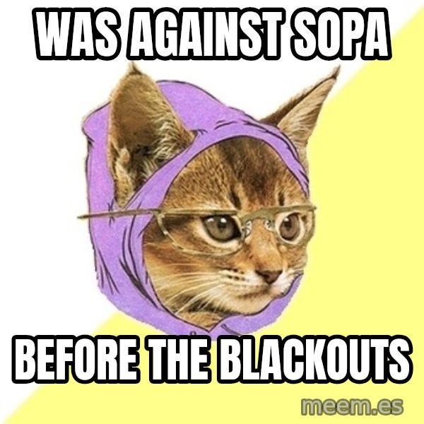 Hipster Kitty meme: Was against sopa / Before the Blackouts