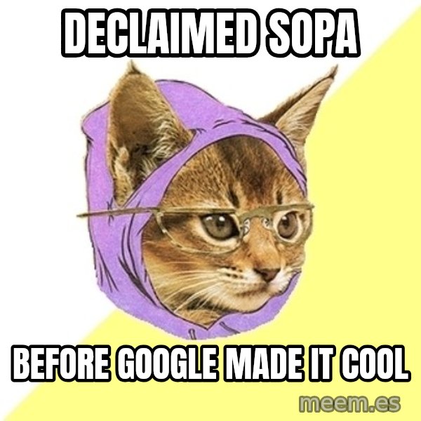 Hipster Kitty meme: declaimed sopa / before google made it cool