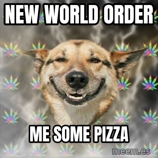 Stoner Dog meme: New world order / Me some pizza