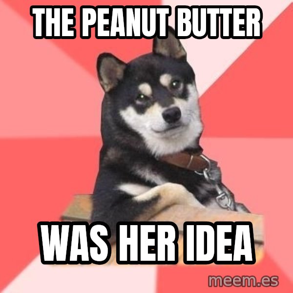 Cool Dog meme: The peanut butter / Was her idea