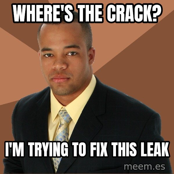 Successful Black Man meme: where's the crack? / i'm trying to fix this leak