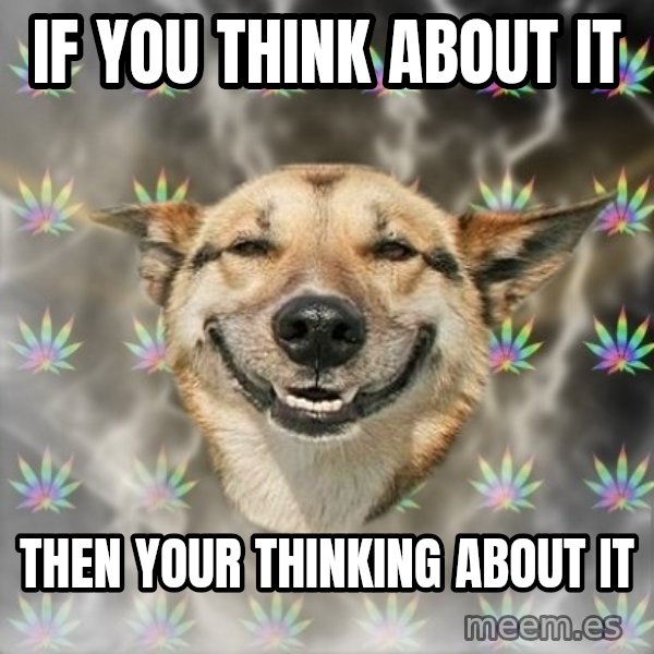 Stoner Dog meme: if you think about it / then your thinking about it