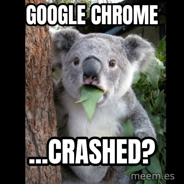 Koala can't believe it meme: Google chrome / ...crashed?