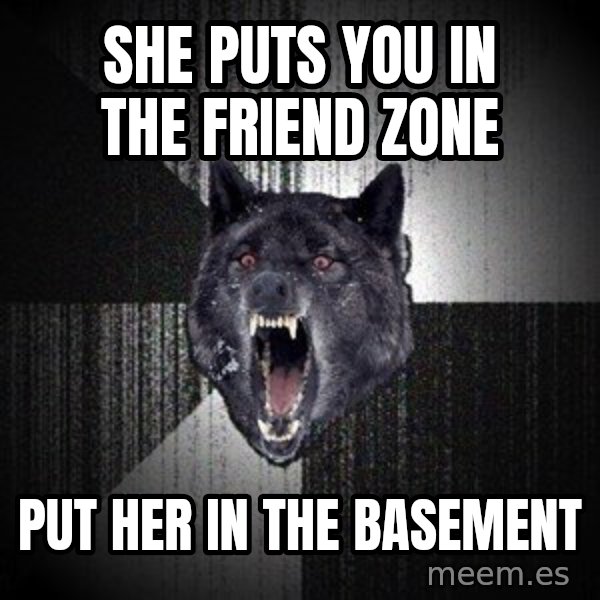 Insanity Wolf meme: She puts you in the friend zone / put her in the basement