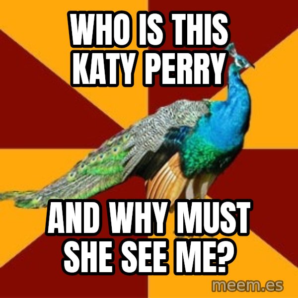 Thespian Peacock meme: Who is this Katy perry / and why must she see me?