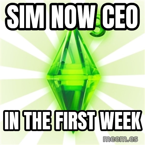 Sims meme: sim now ceo / in the first week