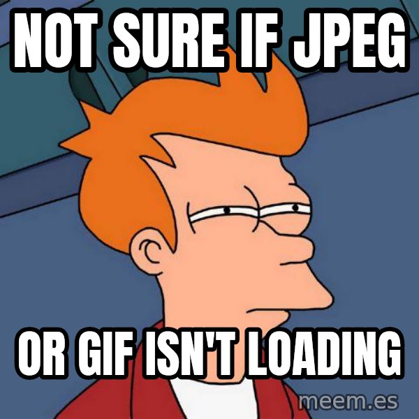 Futurama Fry meme: Not sure if jpeg / or gif isn't loading