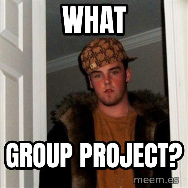 Scumbag Steve meme: WHAT / GROUP PROJECT?
