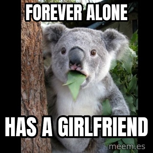 Koala can't believe it meme: Forever alone / Has a girlfriend