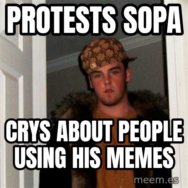 Scumbag Steve meme: protests sopa / crys about people using his memes