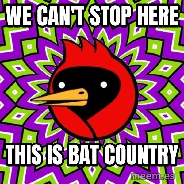 Omsk Crow meme: We can't stop here / This is bat country