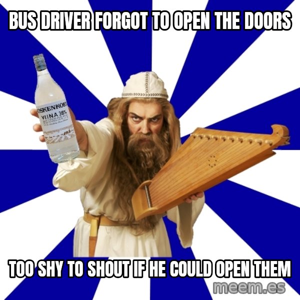FinnishProblems meme: Bus driver forgot to open the doors / too shy to shout if he could open them