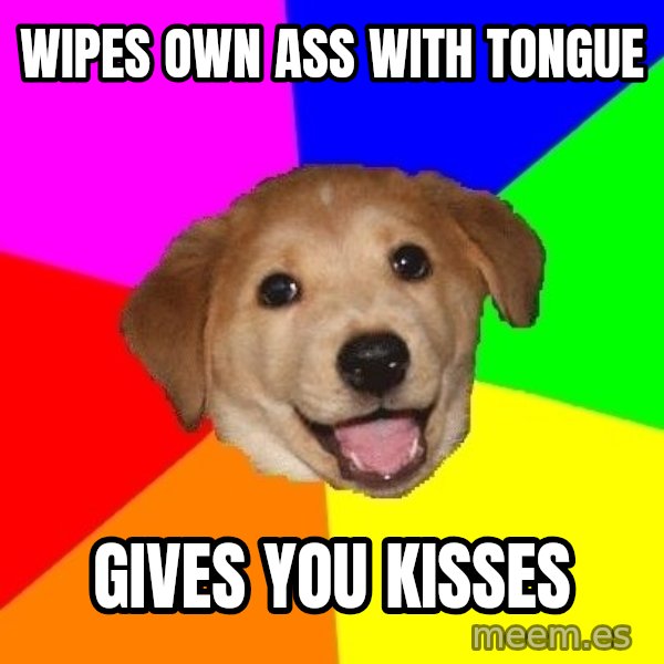 Advice Dog meme: Wipes own ass with tongue / gives you kisses