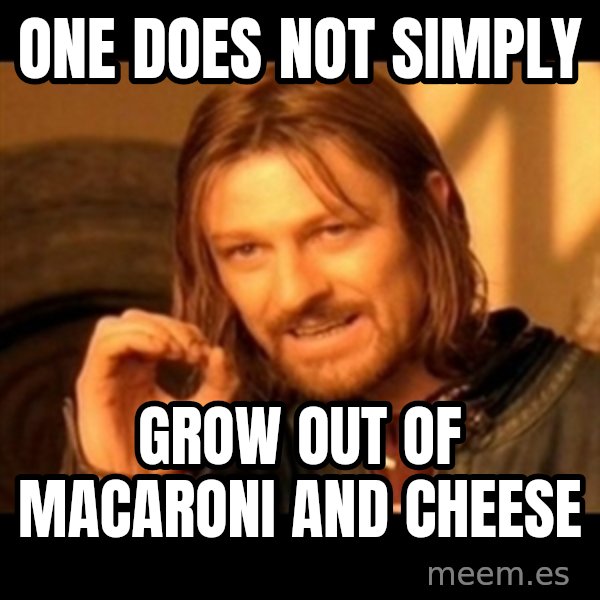 One Does Not Simply meme: ONE DOES NOT SIMPLY / grow out of macaroni and cheese