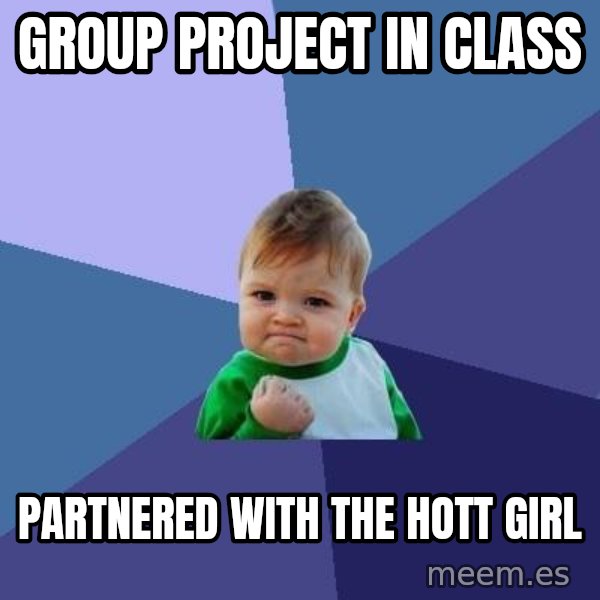 Success Kid meme: group project in class / partnered with the hott girl