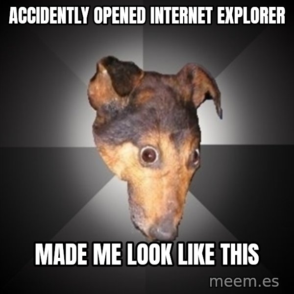 Depression Dog meme: ACcidently openeD Internet explorer / Made mE look like this