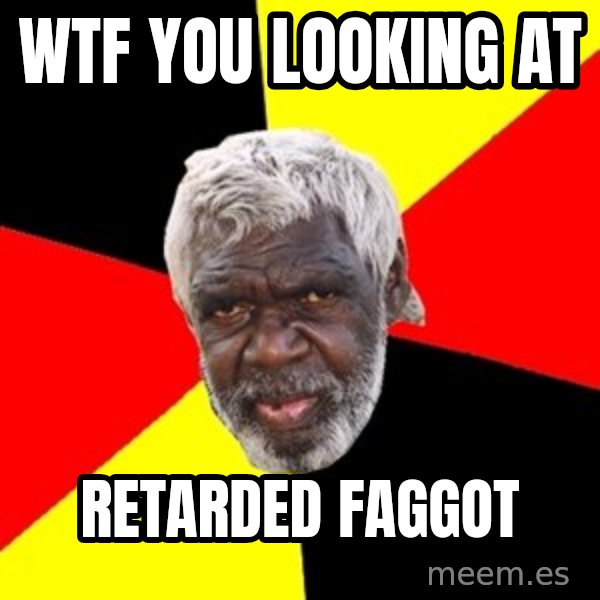 Aboriginal meme: wtf you looking at / retarded faggot