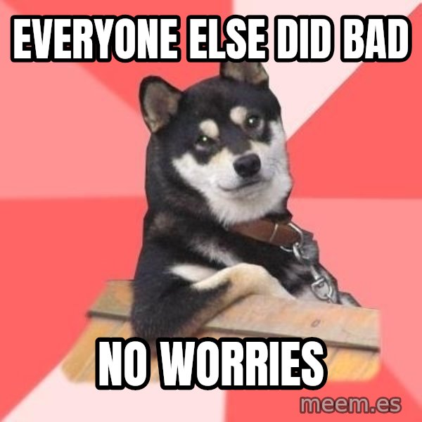 Cool Dog meme: everyone else did bad / no worries