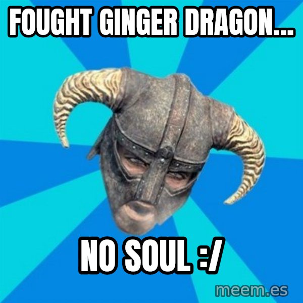 skyrim stan meme: Fought Ginger Dragon... / No soul :/