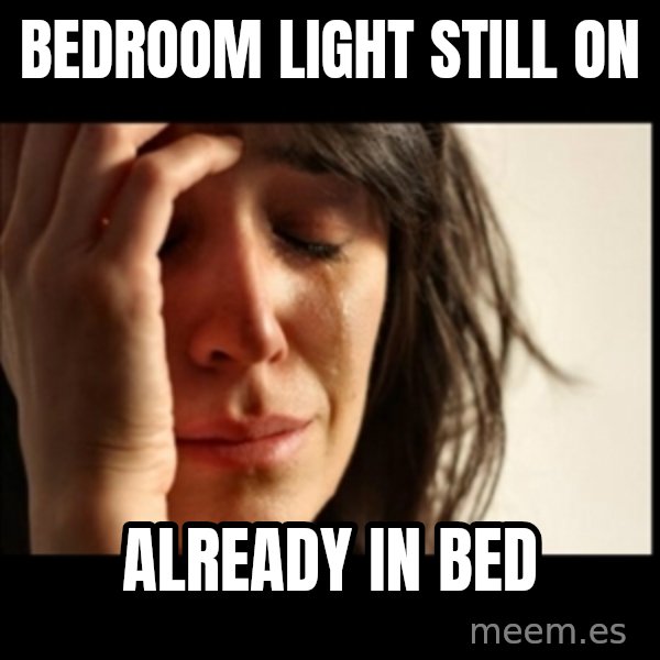 First World Problems meme: bedroom light still on / already in bed