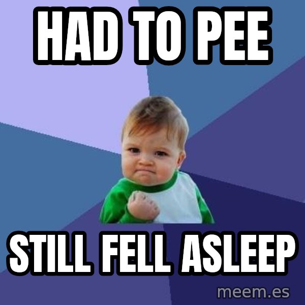 Success Kid meme: had to pee / still fell asleep