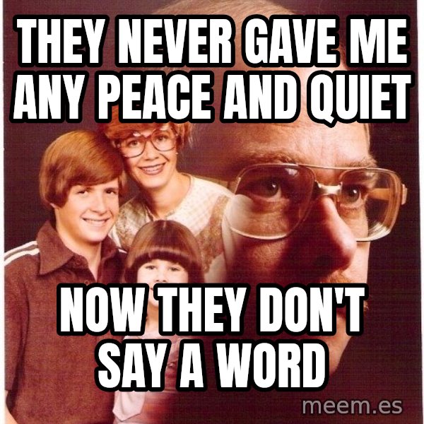Vengeance Dad meme: they never gave me any peace and quiet / now they don't say a word