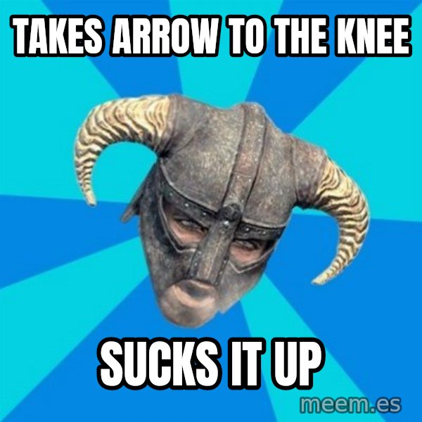 skyrim stan meme: takes arrow to the knee / sucks it up