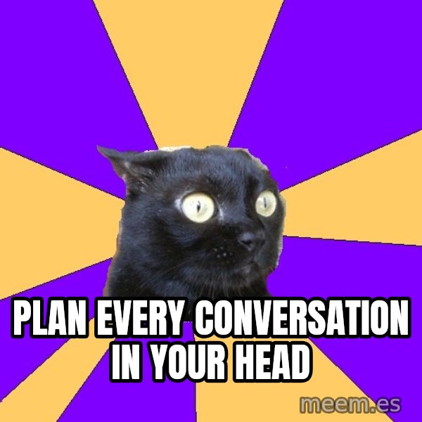 Anxiety Cat meme: plan every conversation in your head