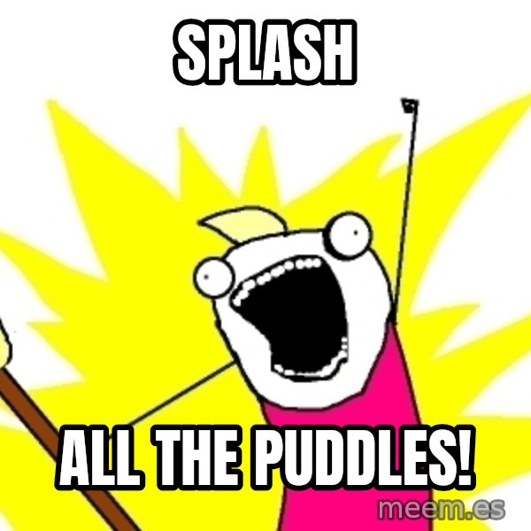 X ALL THE THINGS meme: SPlash / ALL THE PUDDLES!
