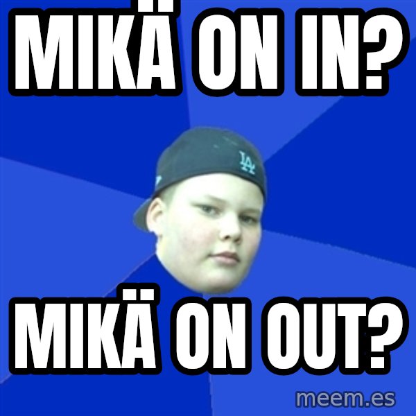 Jonnen Neuvo meme: mikä        on    in? / mikä       on   out?