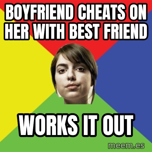 Non Jealous Girl meme: boyfriend cheats on her with best friend / works it out