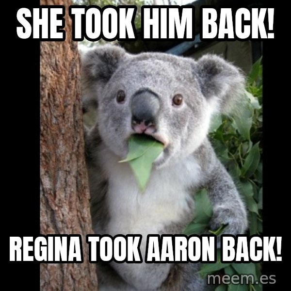 Koala can't believe it meme: she took him back! / regina took aaron back!