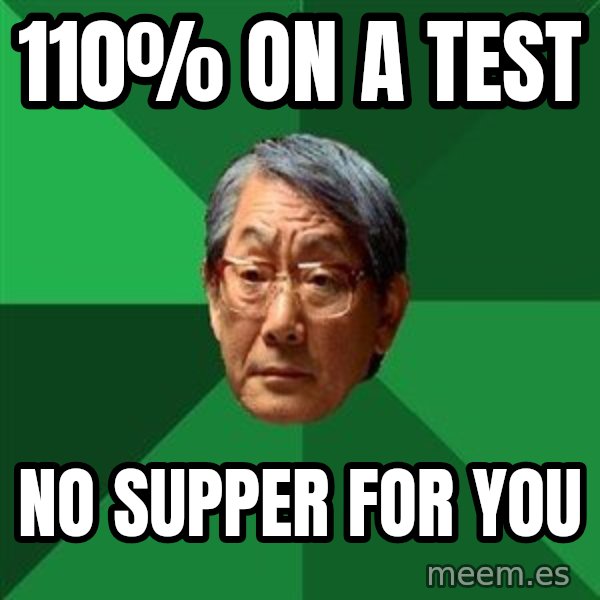 High Expectations Asian Father meme: 110% on a test / no supper for you